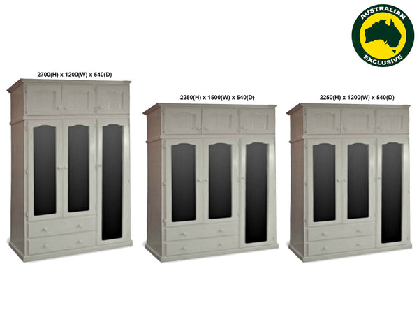 JOBURG (AUSSIE MADE) TIMBER 3 DOOR WARDROBE COMBO WITH 3 DOOR TOP BOX COLLECTION - ASSORTED PAINTED COLOURS