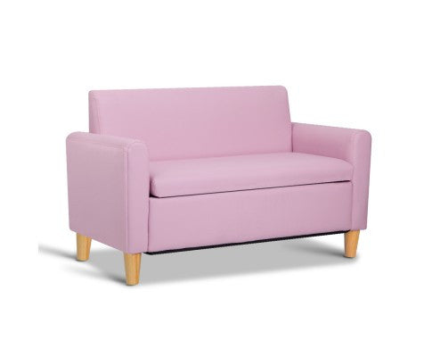MERINA DOUBLE LEATHERETTE KIDS SOFA - PINK