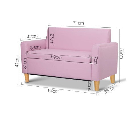 MERINA DOUBLE LEATHERETTE KIDS SOFA - PINK