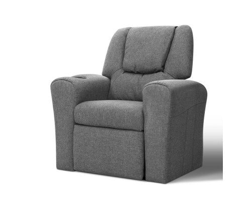 AMARIS KIDS SINGLE LINEN FABRIC RECLINER CHAIR (KID-RECLINER-GY) - GREY