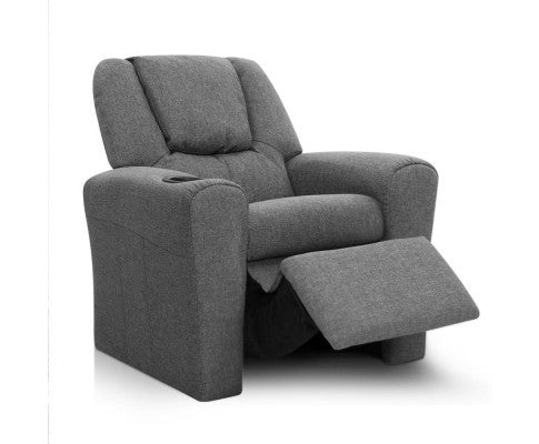 AMARIS KIDS SINGLE LINEN FABRIC RECLINER CHAIR (KID-RECLINER-GY) - GREY