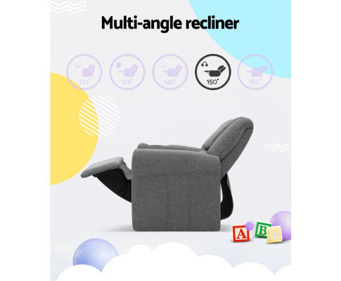 AMARIS KIDS SINGLE LINEN FABRIC RECLINER CHAIR (KID-RECLINER-GY) - GREY