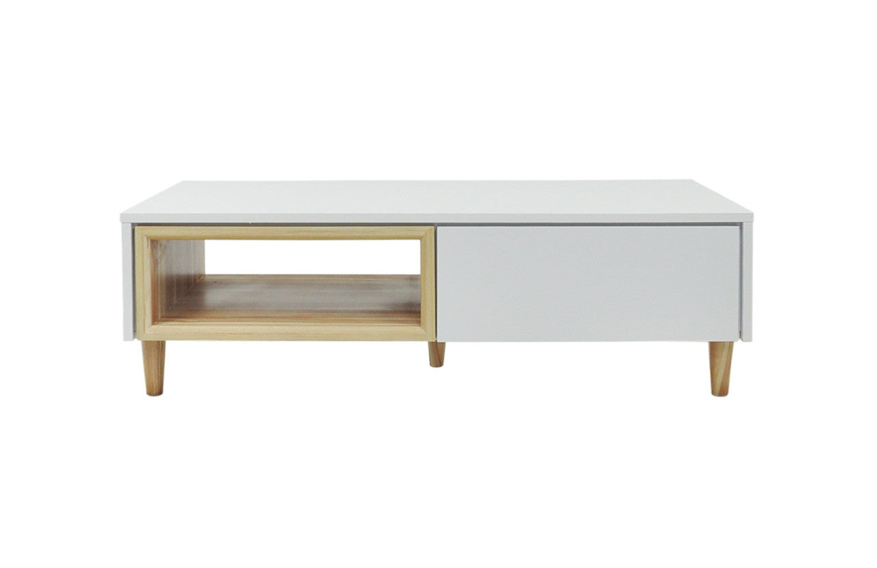 KIRSTEN COFFEE TABLE - 1205(W) X 580(D) - ANTIQUE OAK / HI GLOSS WHITE