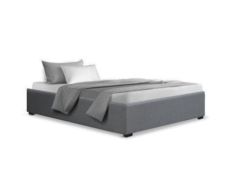 KING SINGLE ARMANI FABRIC BED WITH GAS LIFT - GREY