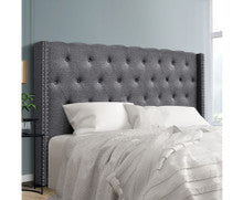 KING AUREL LINEN FABRIC HEADBOARD BEDHEAD - GREY