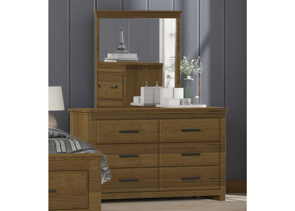 KARANCHO (CUSTOM MADE) 6 DRAWER DRESSING TABLE WITH MIRROR - 1800(H) x 1300(W) x 440(D) - ASSORTED STAINED COLOURS
