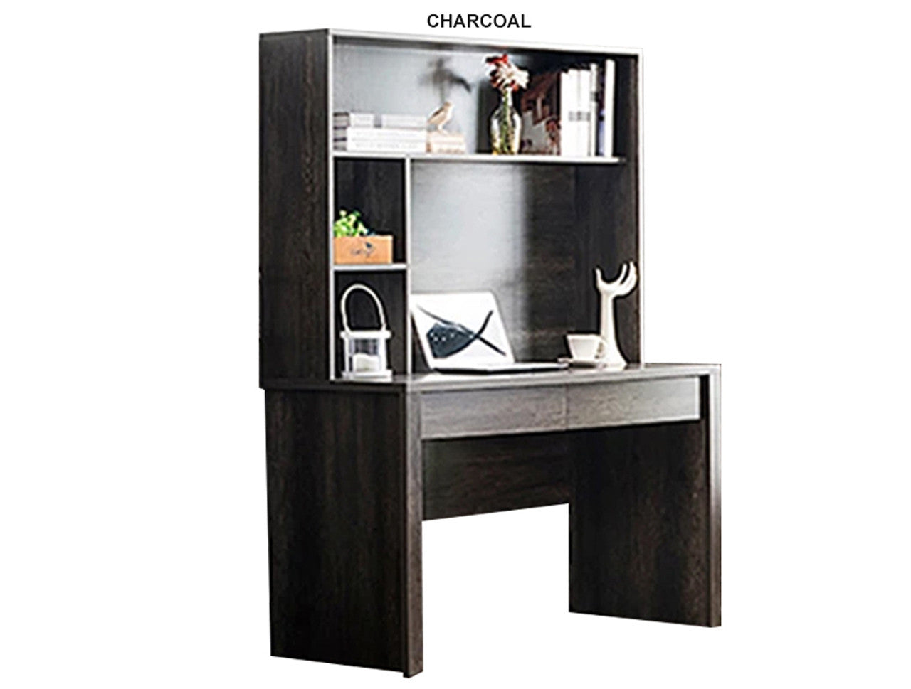 KESWICK 2 DRAWER STUDY DESK WITH HUTCH (LS 151 DESK) - HIGH GLOSS WHITE OR CHARCOAL
