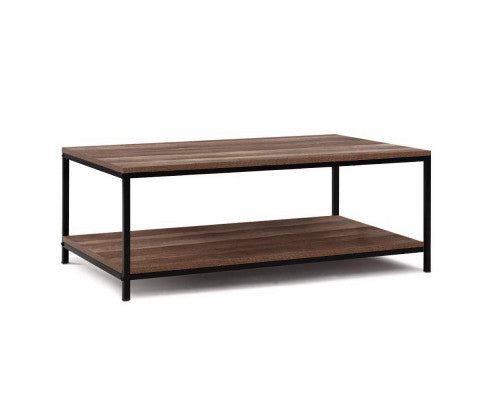 CRESCENT WOODEN COFFEE TABLE - DARK WOOD & BLACK