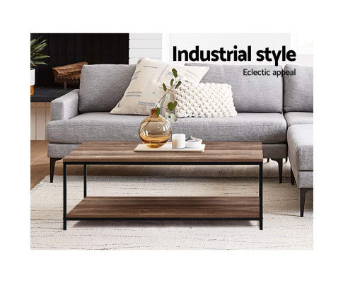 CRESCENT WOODEN COFFEE TABLE - DARK WOOD & BLACK