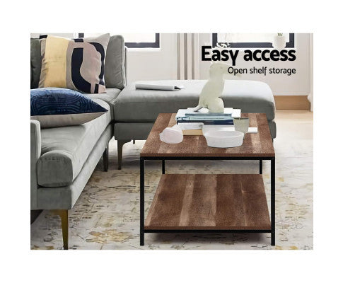 CRESCENT WOODEN COFFEE TABLE - DARK WOOD & BLACK