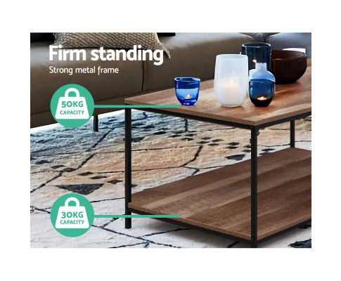 CRESCENT WOODEN COFFEE TABLE - DARK WOOD & BLACK
