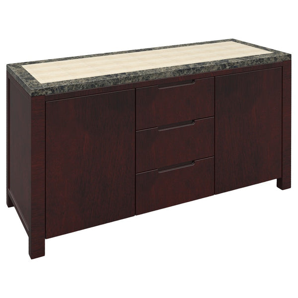 GOBSTEN MARBLE - WOODEN SIDEBOARD BUFFET - 2 DOOR / 3 DRAWER (MODEL-9102) - AS PICTURED