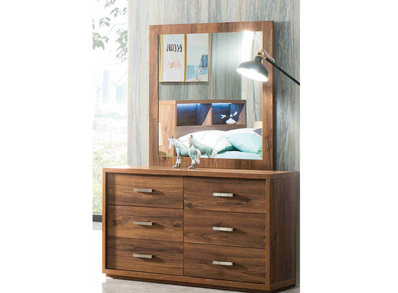 CHANIA KING 5 PIECE (DRESSER) WITH 3 DRAWER OR SIDE GAS LIFT OR FRONT GAS LIFT BEDROOM SUITE- RUSTIC WALNUT