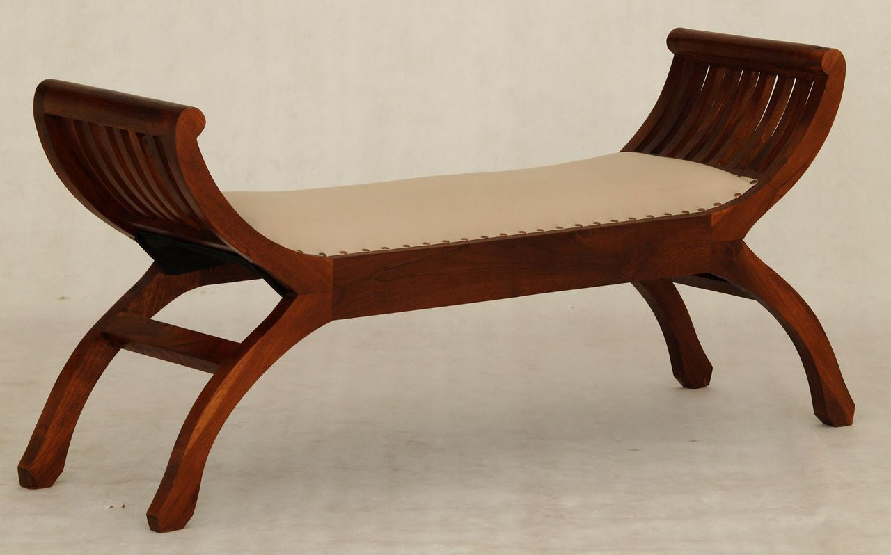 ORNAMENTAL UPHOLSTERED 2 SEATER STOOL (CH 002 TW UP) -570(H) X 1300(W) -LIGHT PECAN