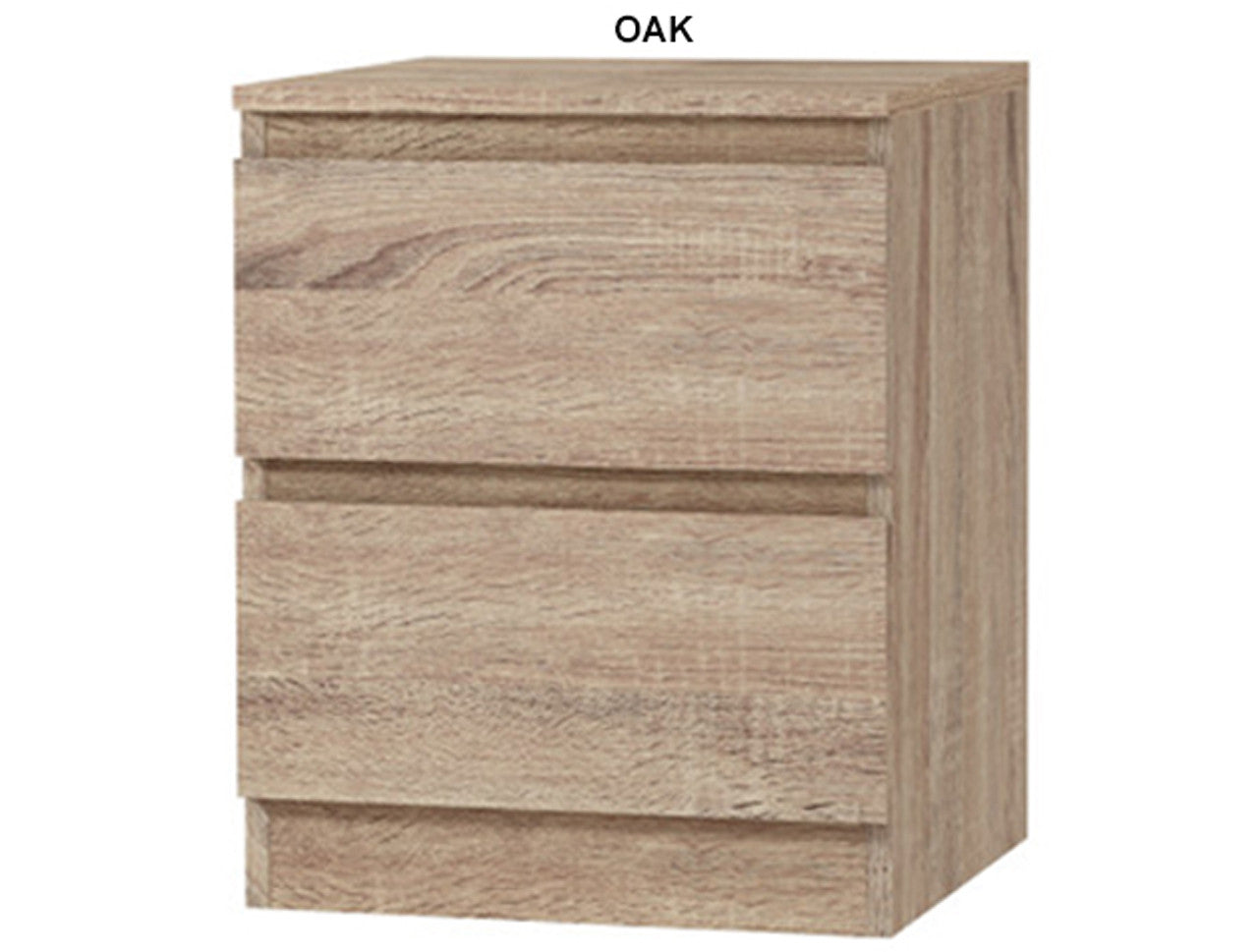 LARRY 2 DRAWER BEDSIDE TABLE - 500(H) x 400(W) x 395(D) - ASSORTED COLOURS