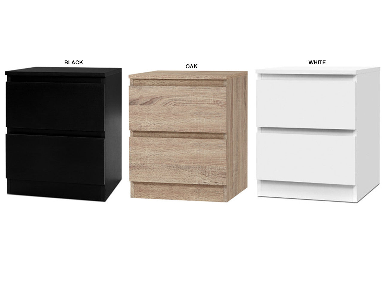 LARRY 2 DRAWER BEDSIDE TABLE - 500(H) x 400(W) x 395(D) - ASSORTED COLOURS