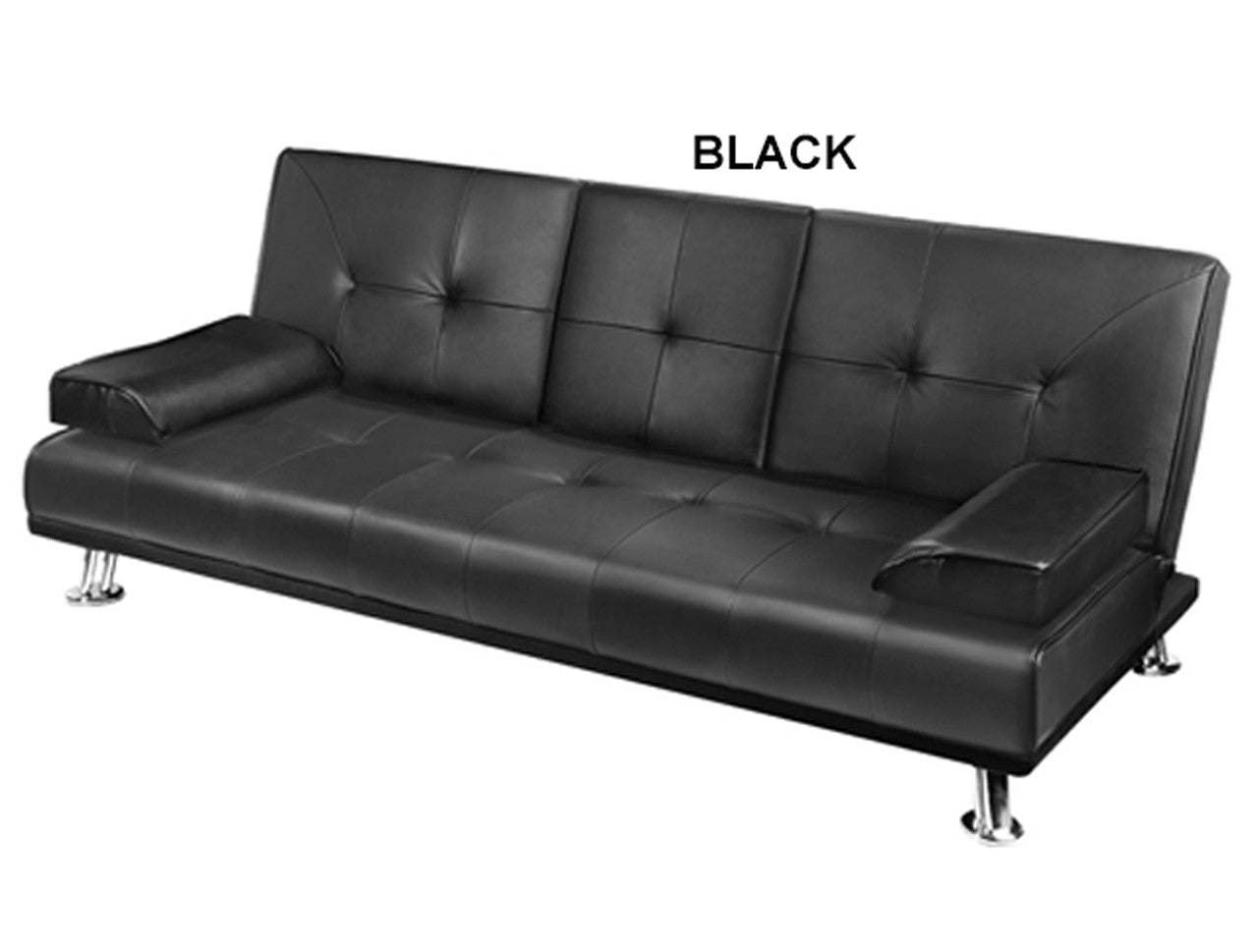 LENNY 3 SEATER FABRIC CLICK CLACK SOFA BED WITH CUP HOLDER - ASSORTED COLOURS