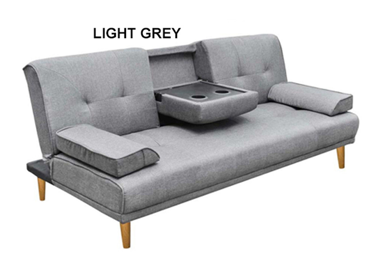 LENNY 3 SEATER FABRIC CLICK CLACK SOFA BED WITH CUP HOLDER - ASSORTED COLOURS