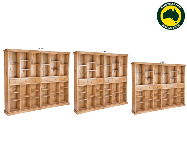 LITHGOW (AUSSIE MADE) HIGHLINE BOOKCASE WITH 6 DRAWERS COLLECTION - ASSORTED STAINED COLOURS