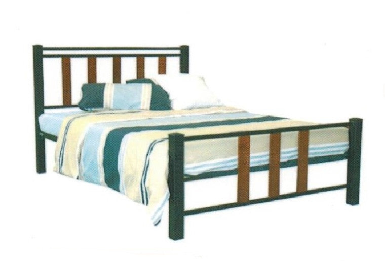 QUEEN LONDON (AUSSIE MADE) TIMBER & METAL BED - BLACK POWDER COAT WITH BALTIC TIMBER STAIN
