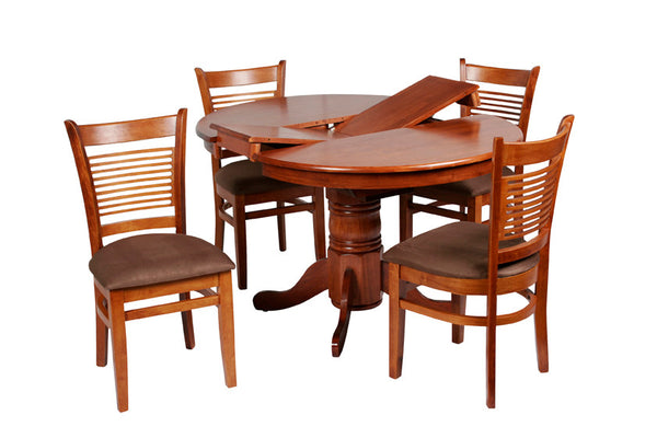 LOTUS 5 PIECE EXTENSION DINING SETTING (LOT PD 10 13 5PA) WITH 216MM PEDESTAL BASE - 1060/1460(W) x 1060(D) - ANTIQUE OAK / MOCHA SEAT PAD