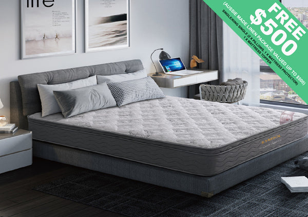 KING SINGLE LUXURY SUPPORT EURO TOP POCKET SPRING MATTRESS + FOAM BOX EDGE SUPPORT - EXTRA FIRM