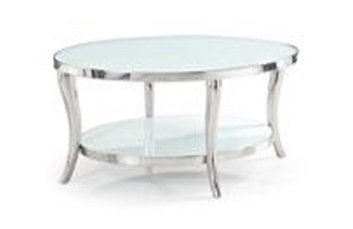MAINE OVAL TEMPERED GLASS COFFEE - TABLE - 900(W) x 710(D) - METAL BASE - NICKEL