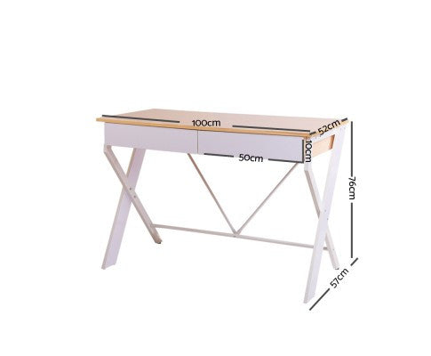 METANG OFFICE DESK WITH 2 DRAWERS - WHITE & OAK