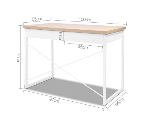 MET COMPUTER DESK WITH DRAWERS - 1000(W) x 550(D) - WHITE / OAK