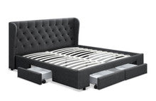 KING MILA FABRIC BED FRAME WITH 4 STORAGE DRAWERS - CHARCOAL