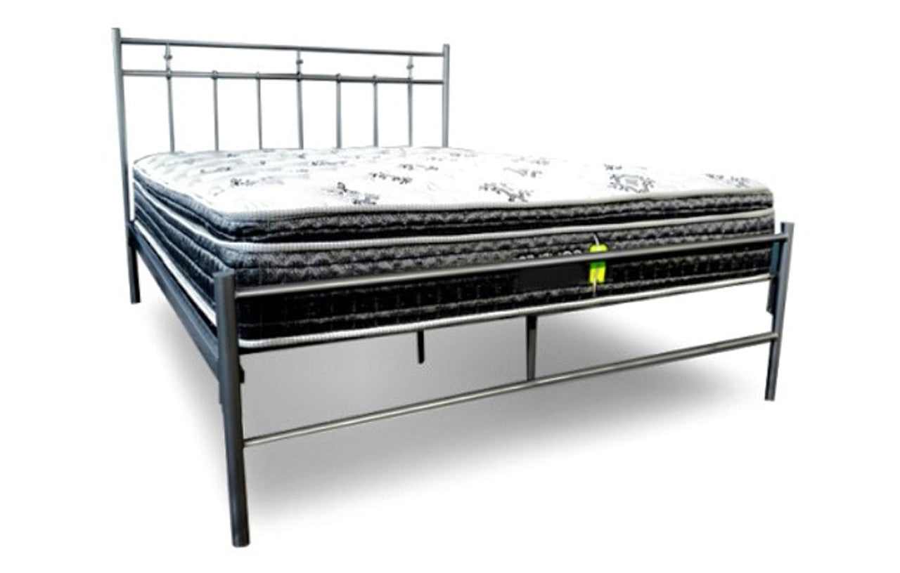 KING SINGLE MORGANS METAL BED - MATT BLACK OR SILVER