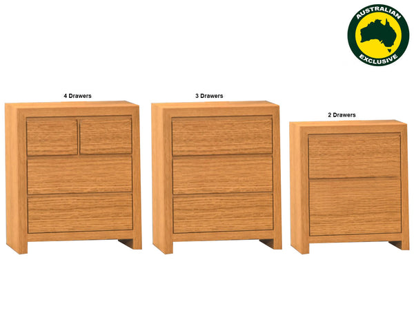 MORGAN (AUSSIE MADE) BEDSIDE TABLE COLLECTION - TASSIE OAK COMBINATION - ASSORTED STAINED COLOURS