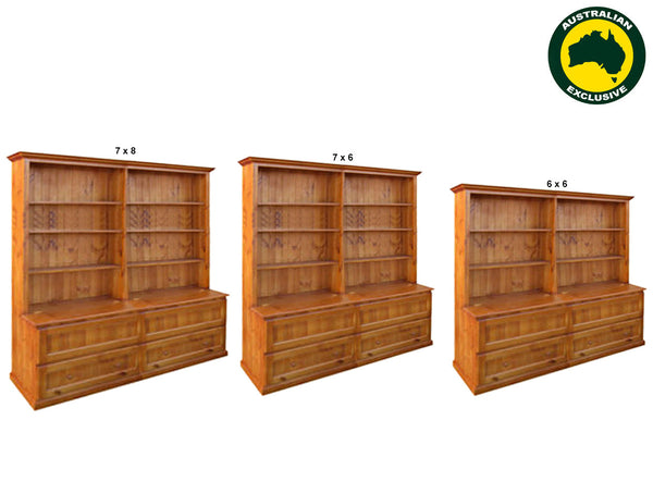 MUDGEE (AUSSIE MADE) BOOKCASE COMBO + BLANKET DRAWERS COLLECTION - ASSORTED STAINED COLOURS
