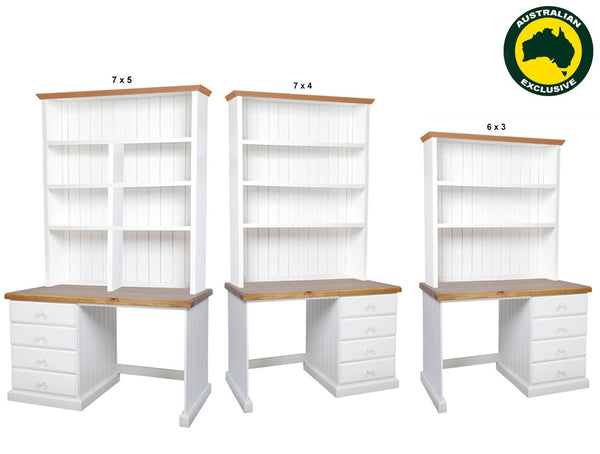 MACQUARIE (AUSSIE MADE) 4 DRAWER DESK + HUTCH COLLECTION - ASSORTED PAINTED / STAINED COLOURS