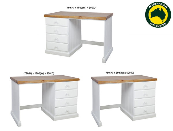 MACQUARIE (AUSSIE MADE) 4 DRAWER DESK - ASSORTED PAINTED/STAINED COLOURS