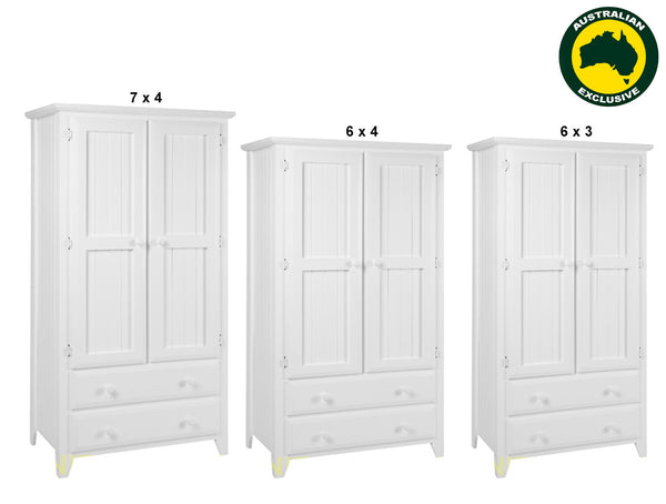 MANILLA (AUSSIE MADE) 2 DOOR / 2 DRAWER WARDROBE WITH T&G DOORS & SIDES COLLECTION - ASSORTED PAINTED COLOURS
