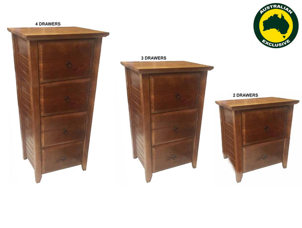 MANILLA (AUSSIE MADE) FILING CABINET COLLECTION - ASSORTED STAINED COLOURS