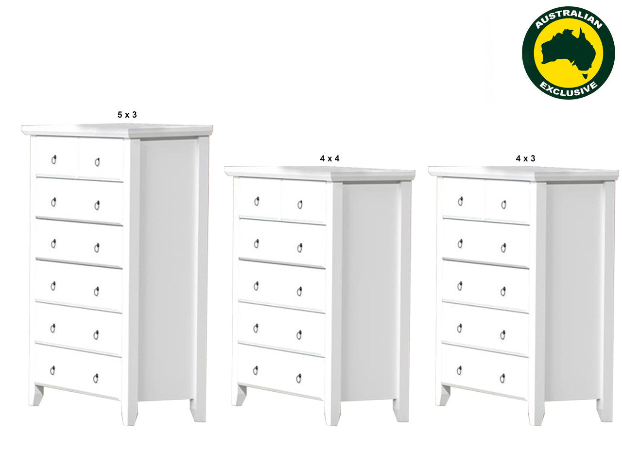 MANILLA (AUSSIE MADE) TALLBOY COLLECTION - ASSORTED PAINTED COLOURS - STARTING FROM $1199