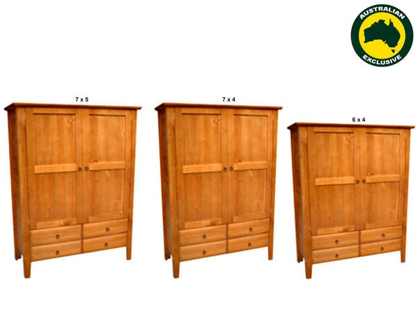 MANILLA (AUSSIE MADE) WARDROBE WITH 2 DOORS & 4 DRAWERS COLLECTION - ASSORTED STAINED COLOURS