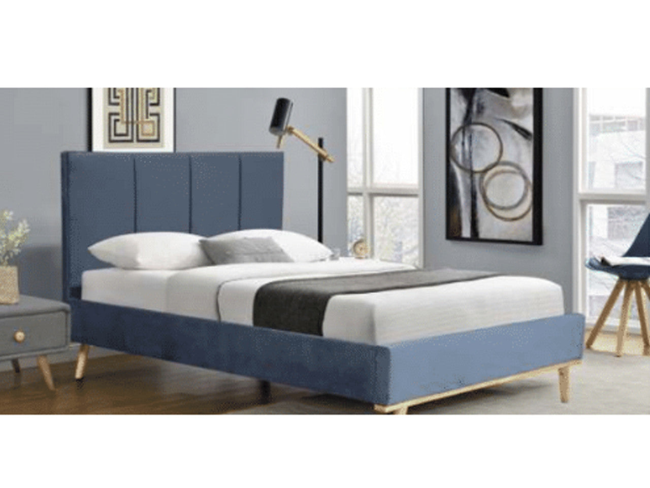 KING SINGLE LOWKI FABRIC VELVET BED - GREY