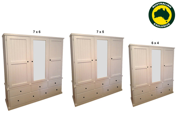 URBAN (AUSSIE MADE) FLAT TOP WITH 3 DOORS & 5 DRAWERS 5 SECTION WARDROBE COLLECTION - ASSORTED PAINTED COLOURS