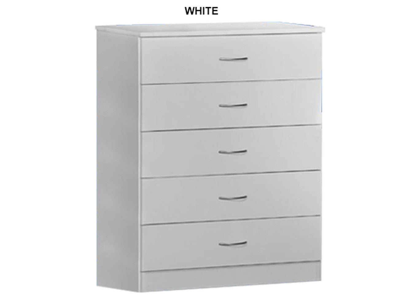 MISSION 5 DRAWER TALLBOY - 930(H) x 710(W) - ASSORTED COLOURS