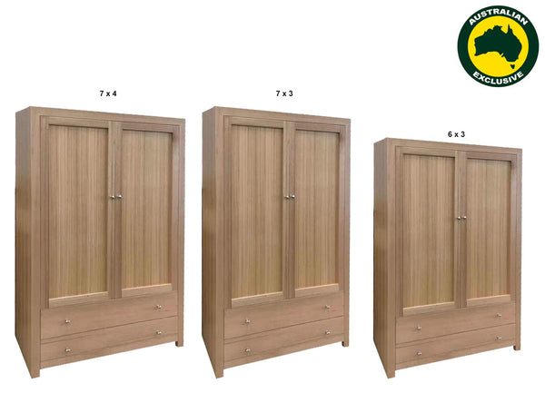 MORGAN (AUSSIE MADE) 2 DOOR / 2 DRAWER ALL HANGING WARDROBE - TASSIE OAK COMBINATION - ASSORTED STAINED COLOURS