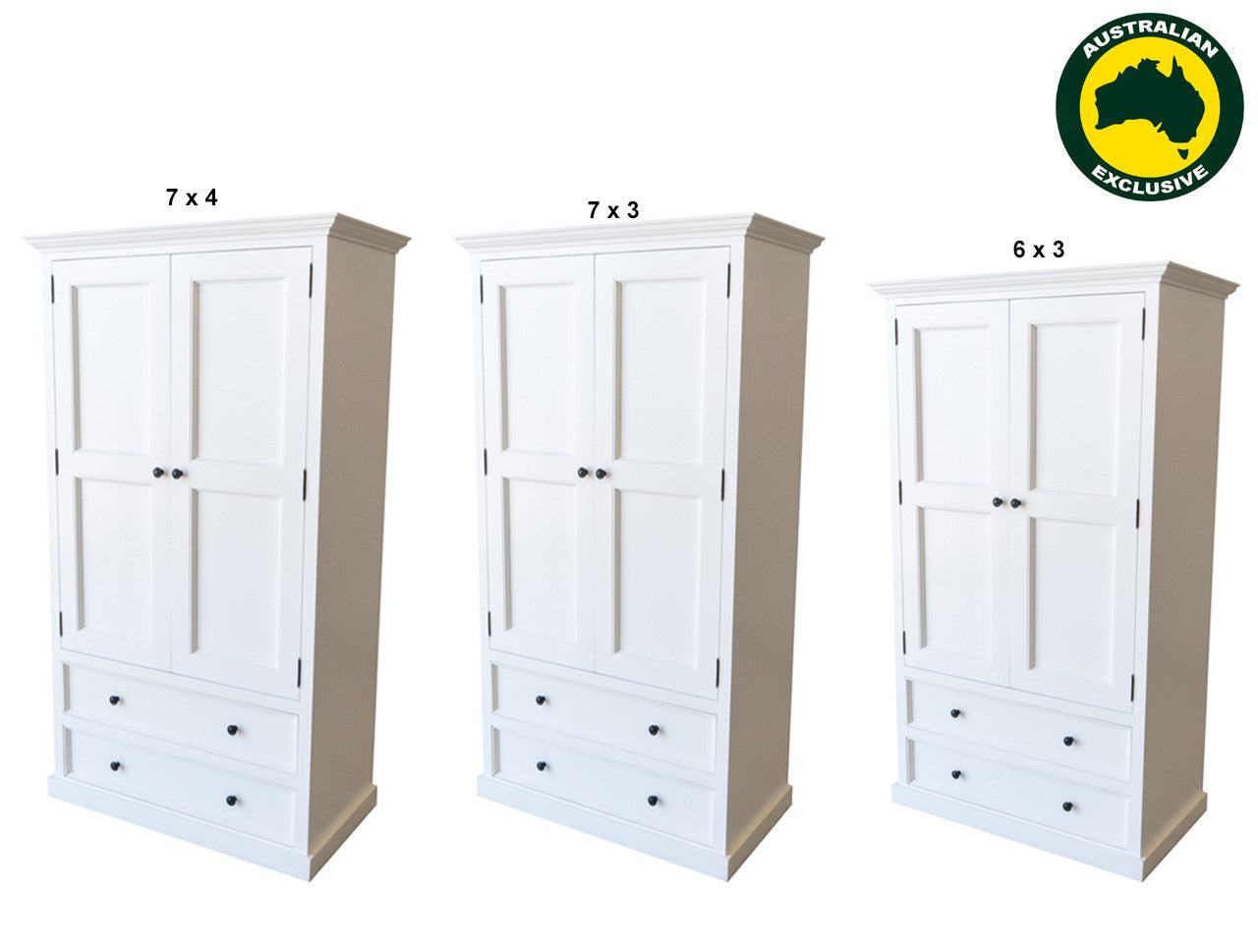 MOSMAN (AUSSIE MADE) 2 DOOR / 2 DRAWER WARDROBE COLLECTION - ASSORTED PAINTED COLOURS - STARTING FROM $1399