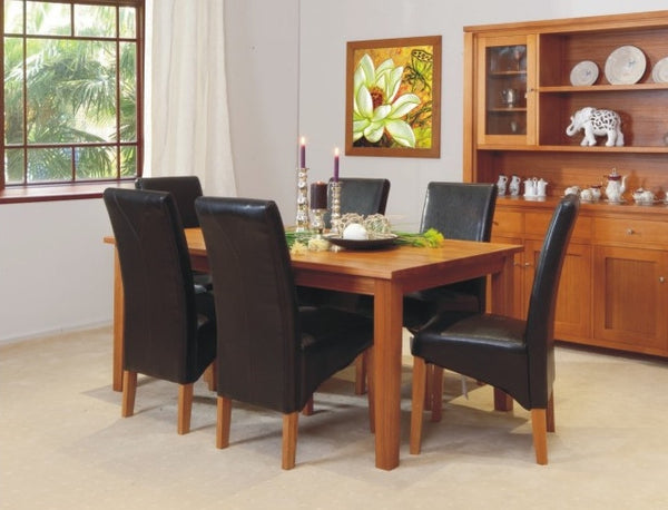 MOUNTAIN ASH 7 PIECE DINING SETTING WITH TAPERED LEGS AND 6 LEATHERETTE CHAIRS (DARK CHOCOLATE OR CREAM) - 1800(L) X 1000(W)