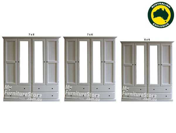 MUDGEE (AUSSIE MADE) 2 PIECE WARDROBE (3 SECTION) WITH 4 DOOR AND 4 DRAWERS COLLECTION - ASSORTED PAINTED COLOURS