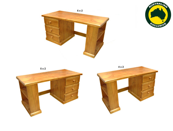 MUDGEE (AUSSIE MADE) TIMBER 3 DRAWER BOOKEND DESK (REVERSIBLE) COLLECTION - ASSORTED STAINED COLOURS