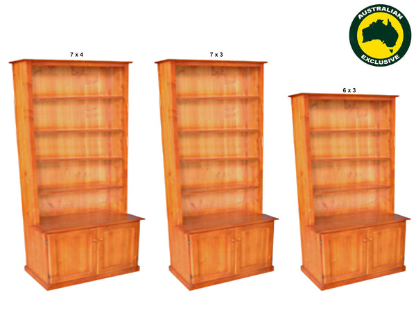 MUDGEE BOOKCASE (AUSSIE MADE) COMBO + 2 HIGH DOORS COLLECTION - ASSORTED STAINED COLOURS