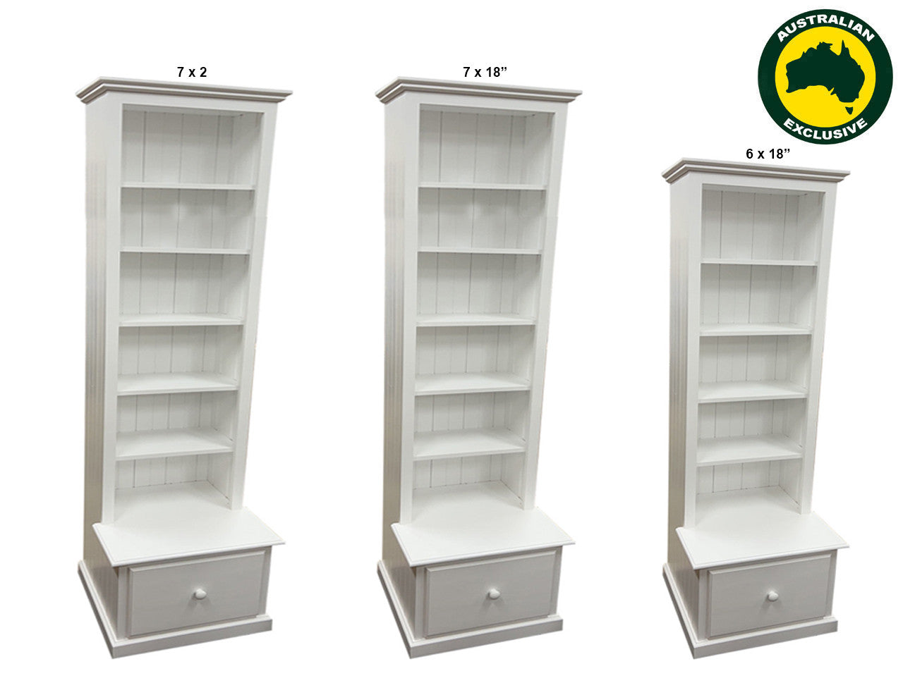 MUDGEE (AUSSIE MADE) BOOKCASE COMBO + 1 DRAWER COLLECTION - ASSORTED PAINTED COLOURS - STARTING FROM $799
