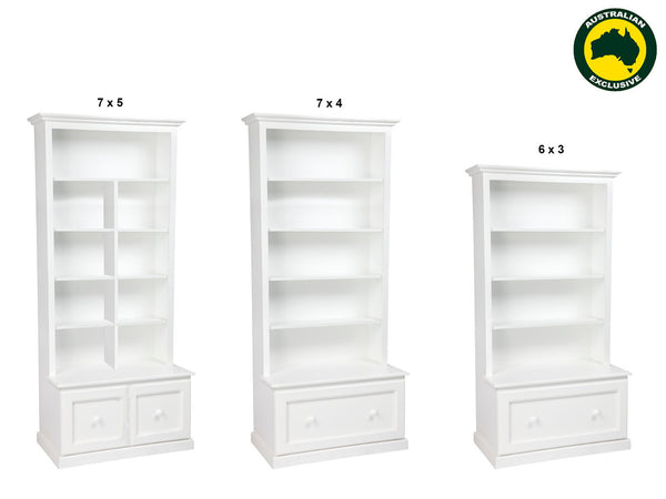 MUDGEE (AUSSIE MADE) HIGHLINE BOOKCASE COMBO WITH DRAWER COLLECTION - ASSORTED PAINTED COLOURS